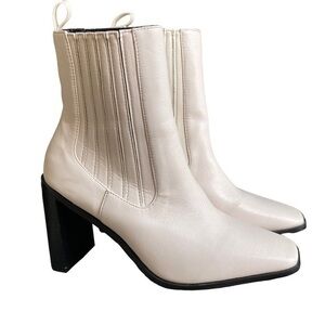 PrettyLittleThing White Croc Block Heel Square Toe Western Boot UK Size 5